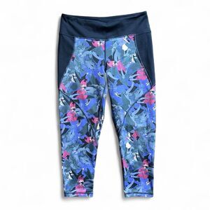 Patagonia Tropical Print Capri Leggings Women’s M Blue Purple Workout